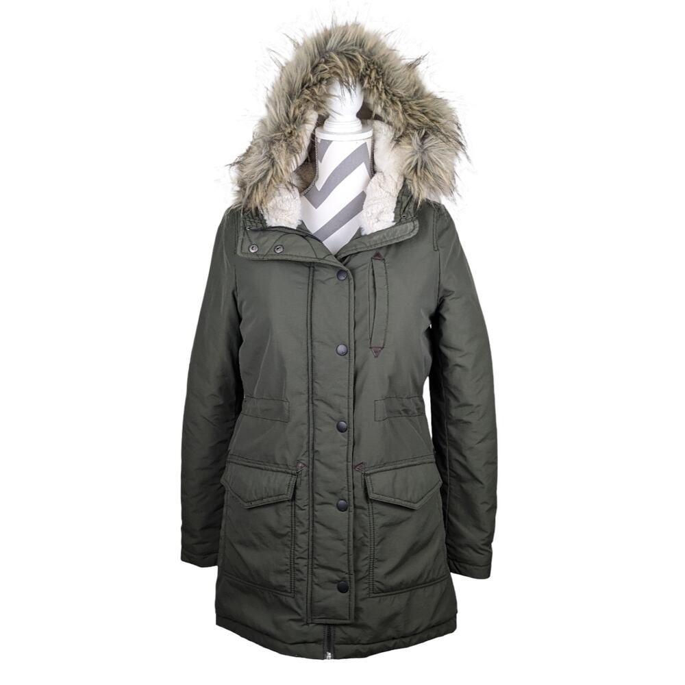 American Eagle Outfitters Parka Utility Coat XS Olive Green Sherpa Lined